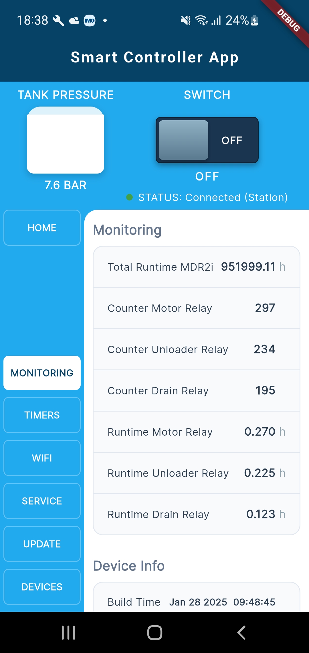 Home screen with pressure gauge and switch