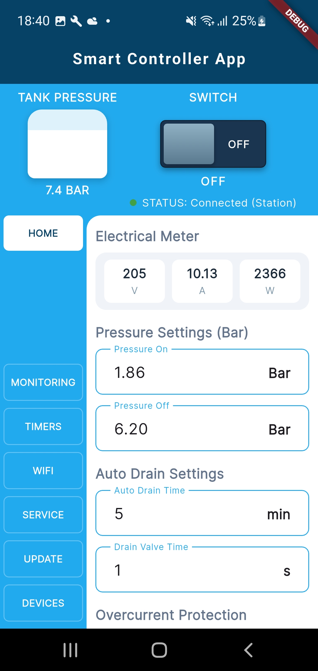 Monitoring screen with runtime counters