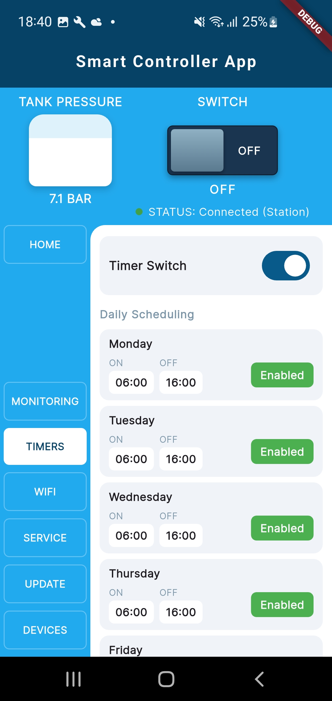 Timer scheduling screen