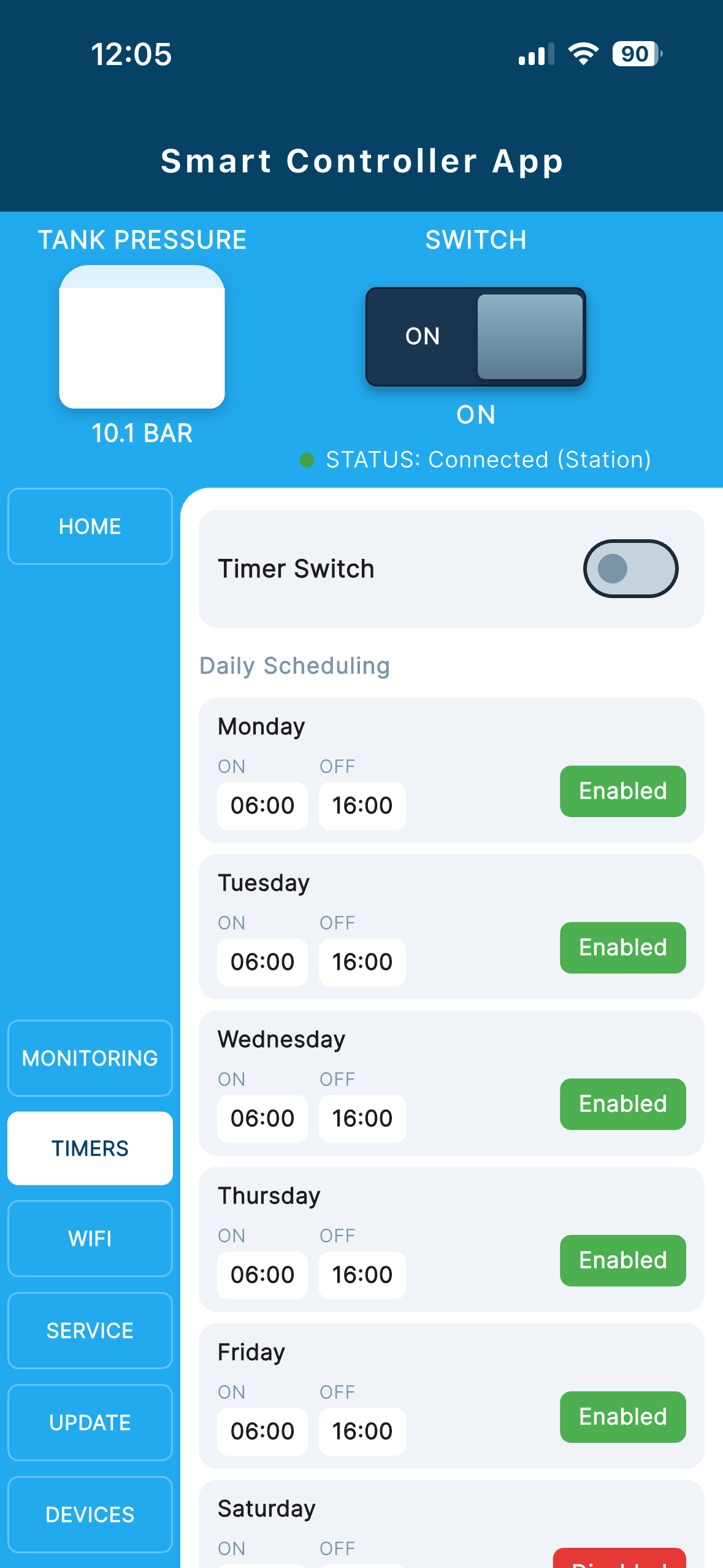 Timer scheduling screen